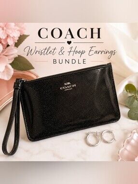 ✨️NWOT Coach Glitter Wristlet & Silver-Tone Hoop Earrings Bundle